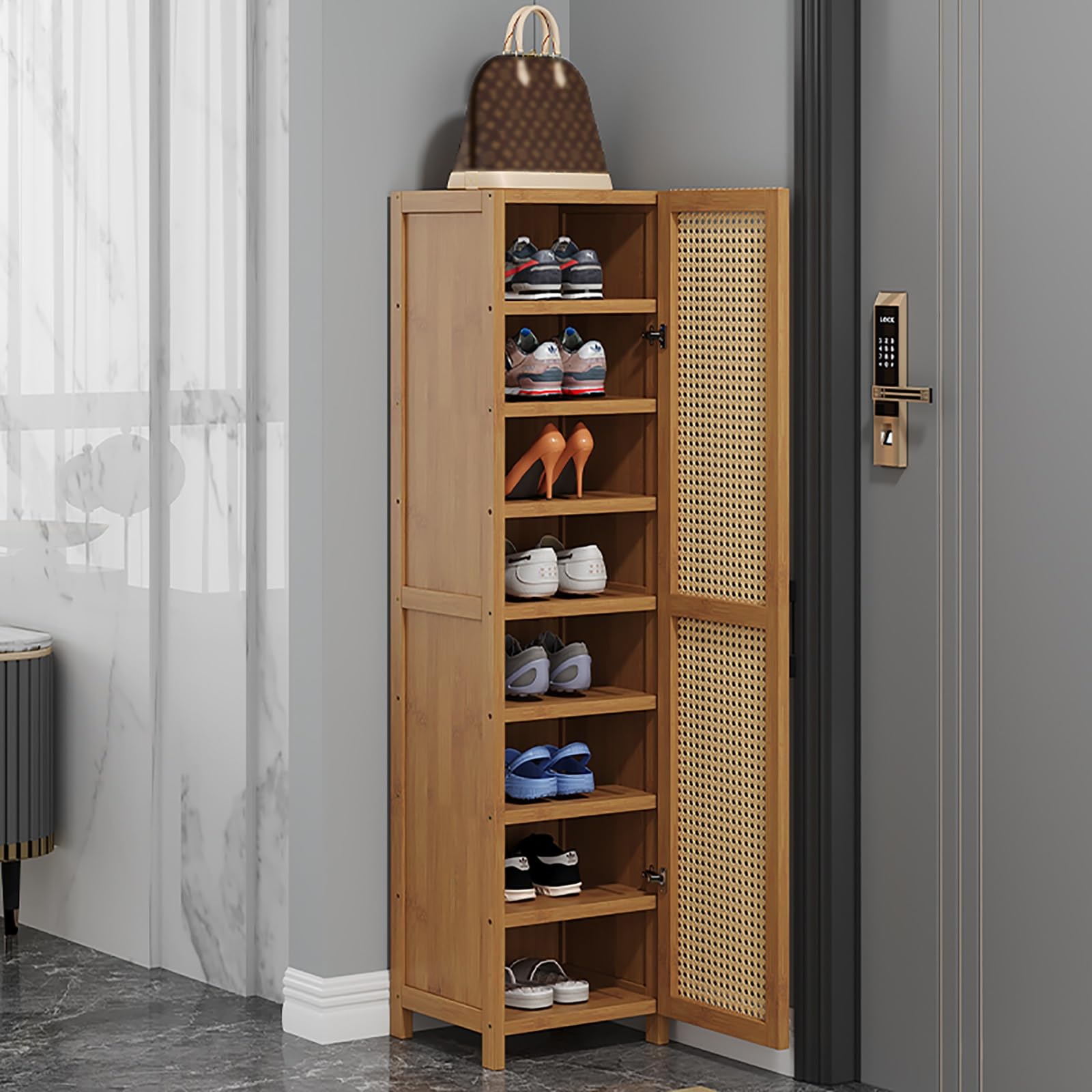 Amazon.com: Shoe Cabinet with Flip Drawer - Natural Rattan